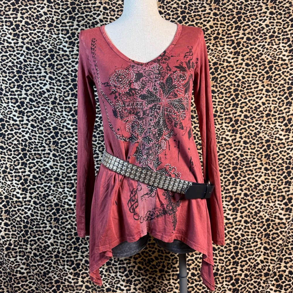Vocal Rose Long Sleeve Tunic with Embellishments